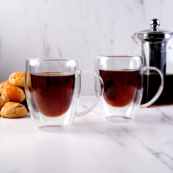 KARACA Glass Coffee Cup Set of 2, 2 Pieces Double - Walled Cups - 400ml / 14oz - Image 2