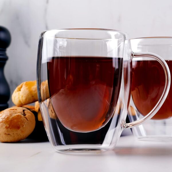 KARACA Glass Coffee Cup Set of 2, 2 Pieces Double - Walled Cups - 400ml / 14oz